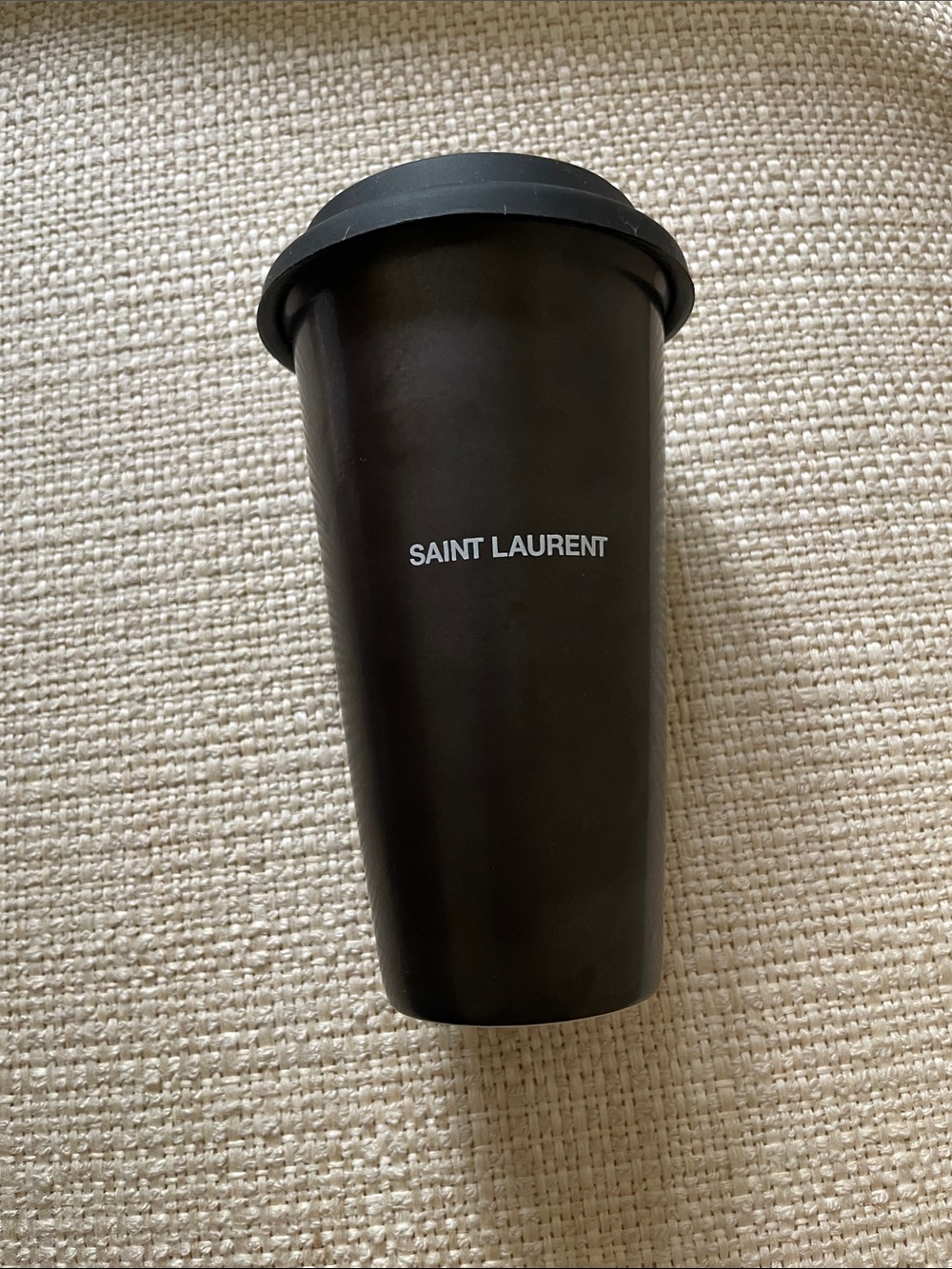 NEW Saint Laurent Black Matte Travel Cup with White Logo